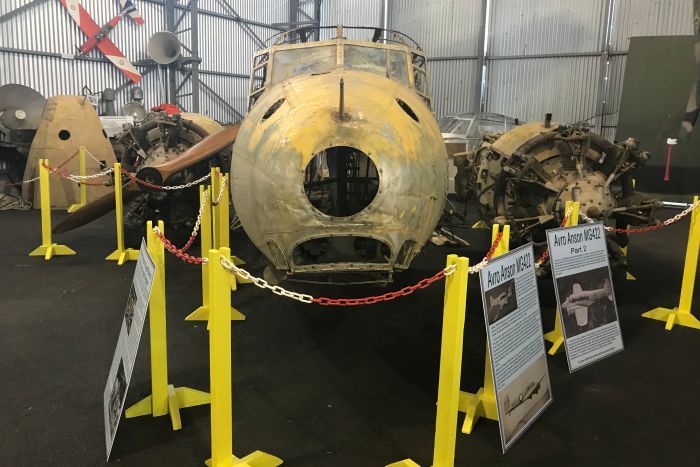 A WWII Avro Anson on display inside the Evans Head Memorial Aerodrome hanger.